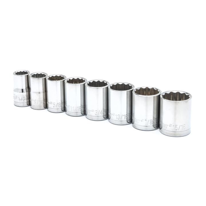Image of 8 Pc. 1/2" Drive 12 Point Standard SAE Socket Set - Crescent