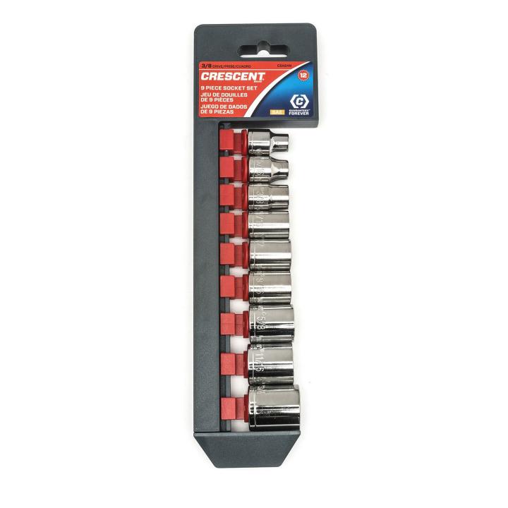 Image of 9 Pc. 3/8" Drive 12 Point SAE Standard Length Socket Set - Crescent