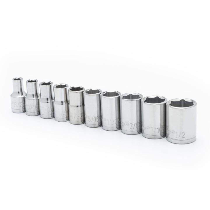 Image of 10 Pc. 1/4" Drive 6 Point Standard SAE Socket Set - Crescent