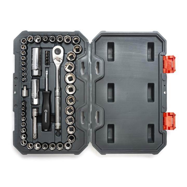 Image of 50 Pc. 1/4" and 3/8" Drive 6 & 12 Point SAE/Metric Mechanics Tool Set - Crescent