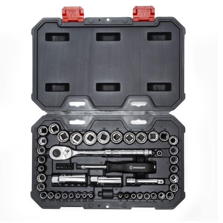 Image of 50 Pc. 1/4" and 3/8" Drive 6 & 12 Point SAE/Metric Mechanics Tool Set - Crescent