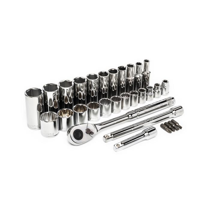 Image of 30 Pc. 3/8" Drive 6 and 12 Point SAE Mechanics Tool Set - Crescent