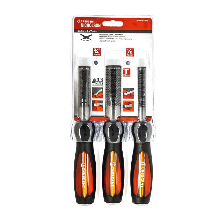 Image of 3 Pc. 4-in-1 Combination Chisel and Wood Rasp Set - Nicholson