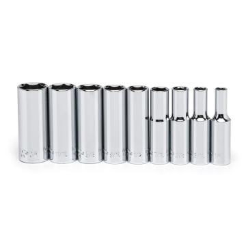 Image of 9 Pc. 3/8" Drive 6 Point Deep SAE Socket Set - Crescent